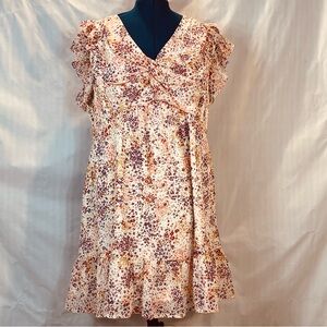 Hailey & Co Dress Purple & Red Floral Chiffon Flutter Cap Sleeves V Neck EUC 3X👍